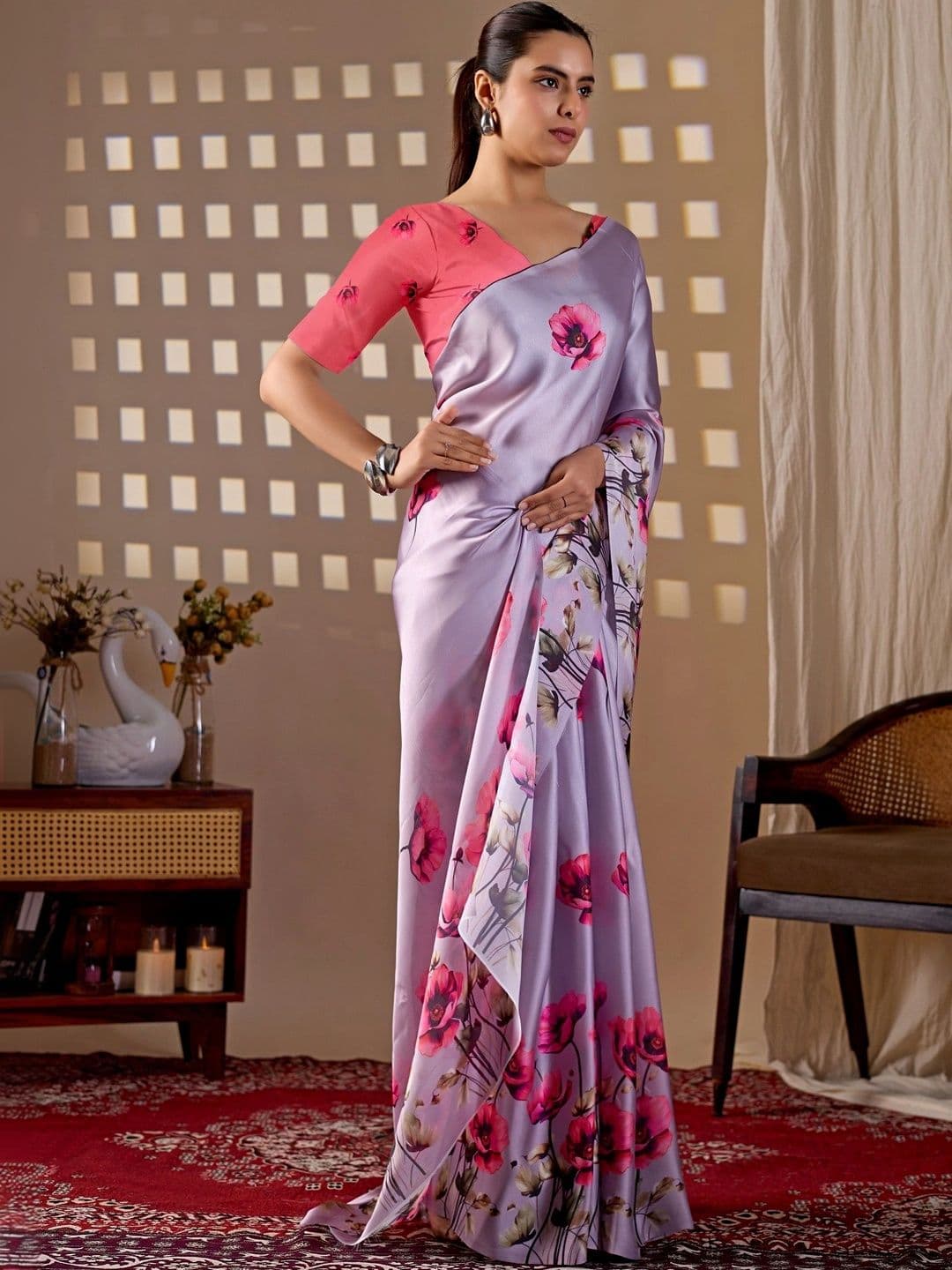 Moda Rapido Floral Satin Designer Saree thumbnail 2