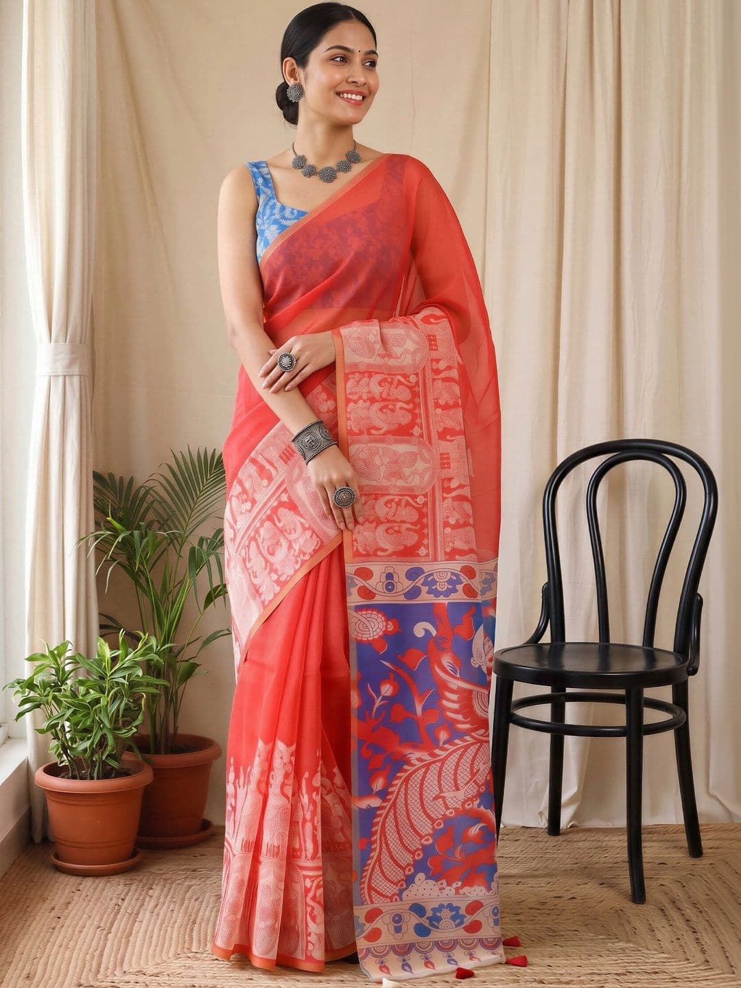 Sangria Kalamkari Designer Block Print Saree - view 1