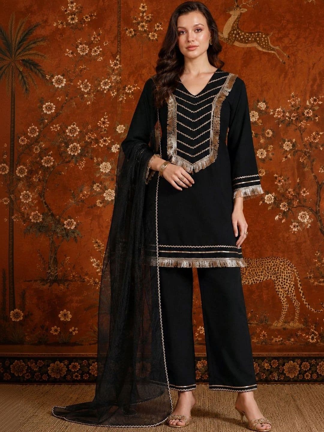 Sangria Women Regular Gotta Patti Pure Cotton Kurta with Palazzos & With Dupatta thumbnail 2