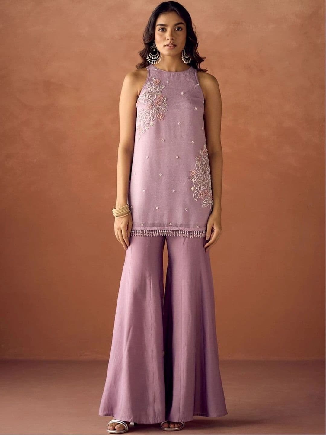 HERE&NOW Women Ethnic Motifs Embroidered Regular Thread Work Kurta with Sharara & With Dupatta thumbnail 4