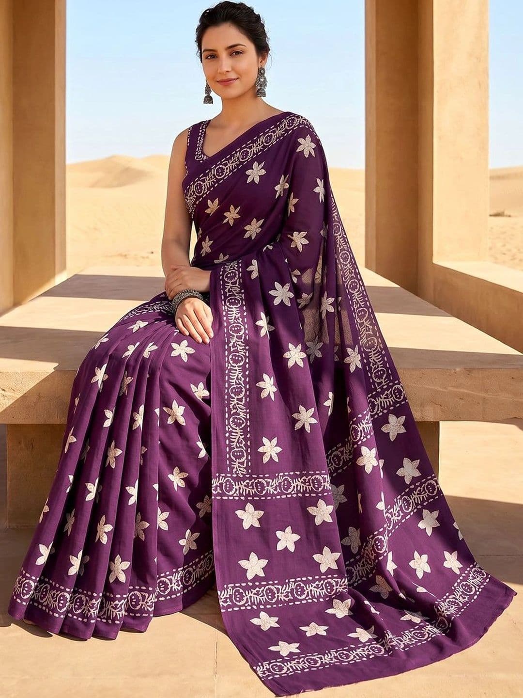 VS MALL Floral Pure Cotton Saree thumbnail 4