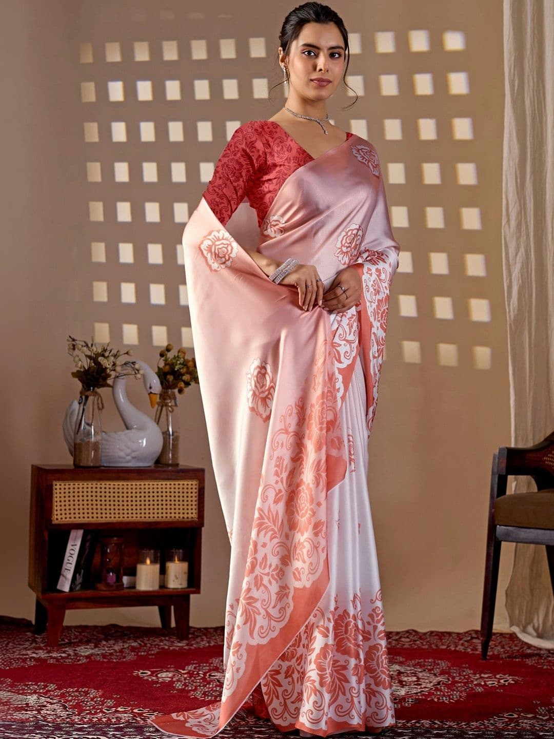 Moda Rapido Floral Satin Designer Saree thumbnail 6