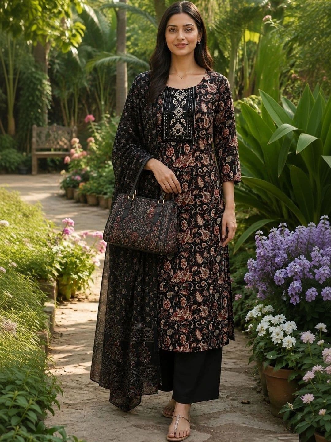 Moda Rapido Women Ethnic Motifs Printed Regular Thread Work Kurta with Palazzos & With Dupatta thumbnail 6