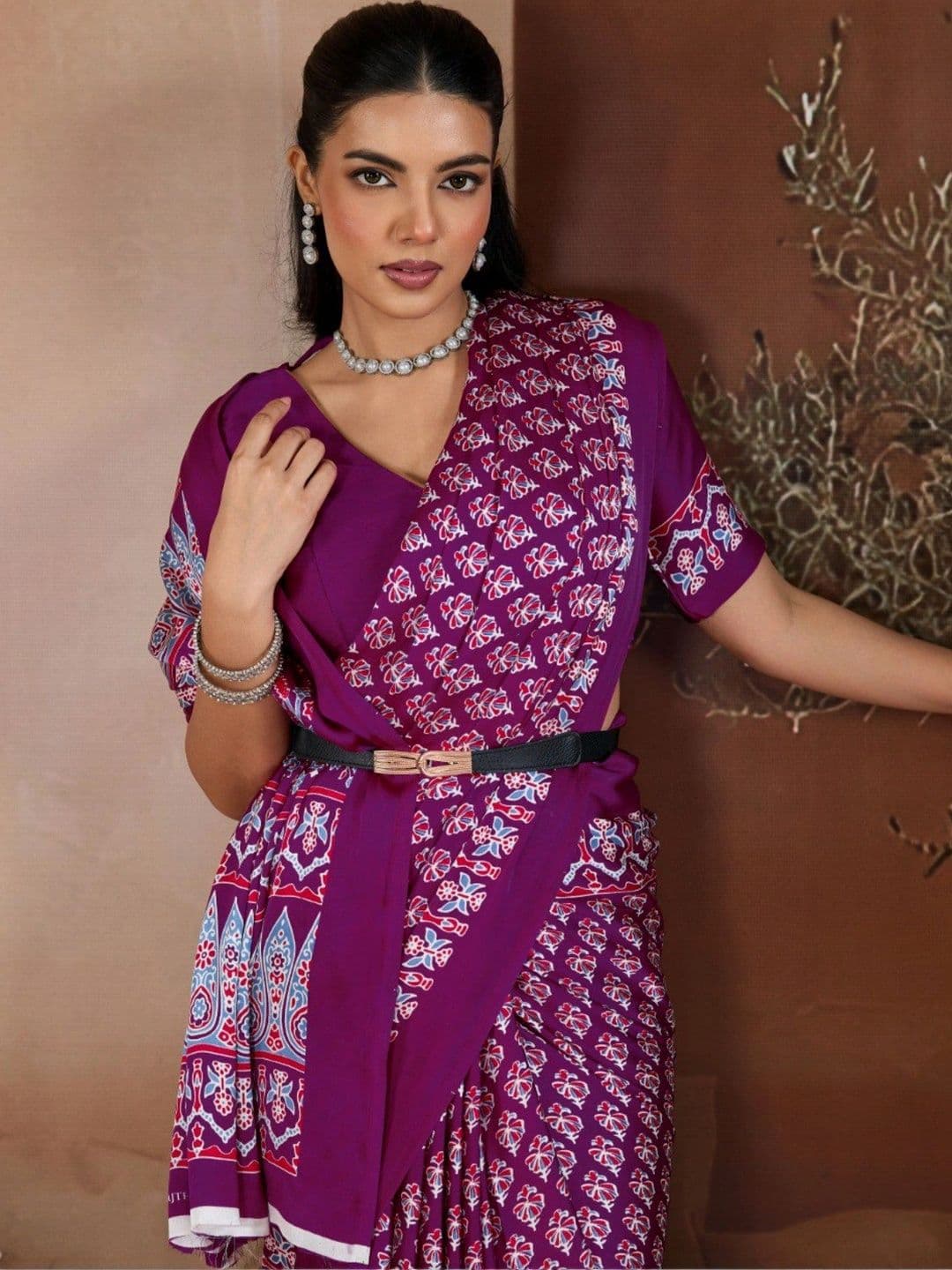 Moda Rapido Ajrak Block Satin Designer Saree thumbnail 4