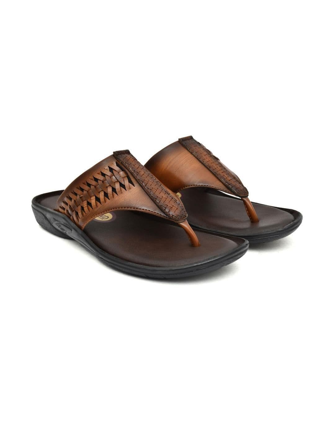 G L Trend Men's Tan Textured Comfort Thong Sandals with Adjustable Strap thumbnail 3