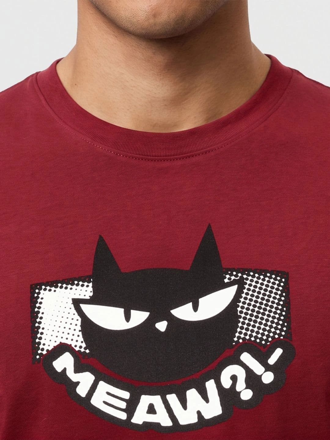 Bewakoof Men's Red Meaw Cat Graphic Printed T-shirt thumbnail 4