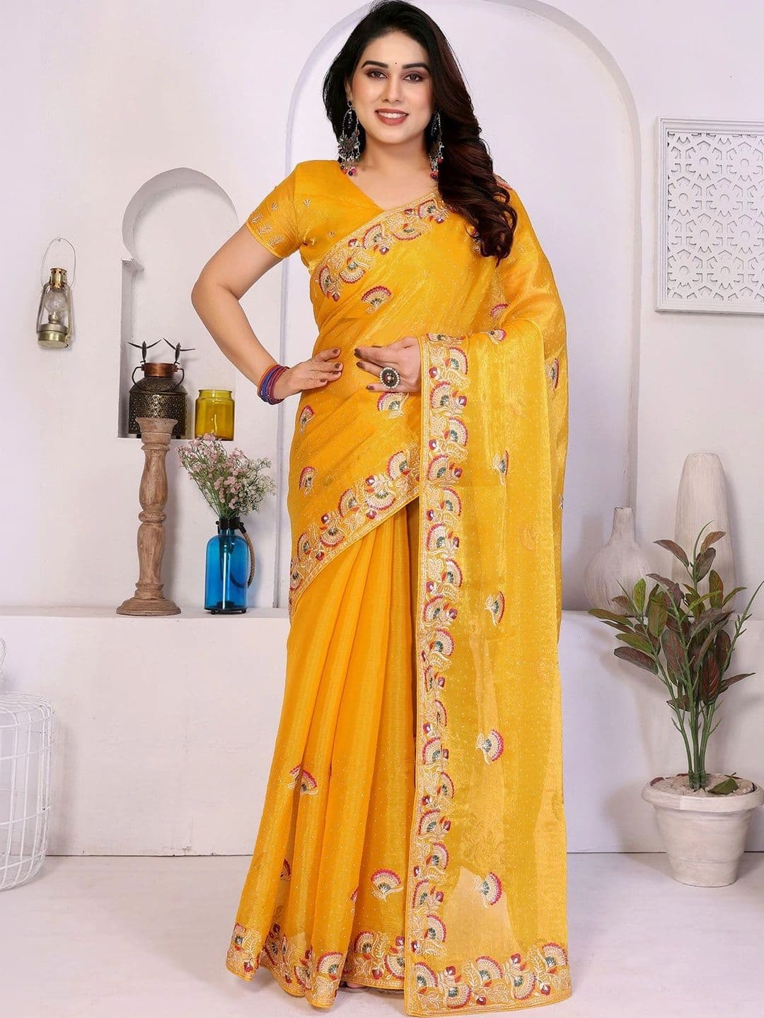 priyashi Floral Embroidered Satin Heavy Work Saree thumbnail 2