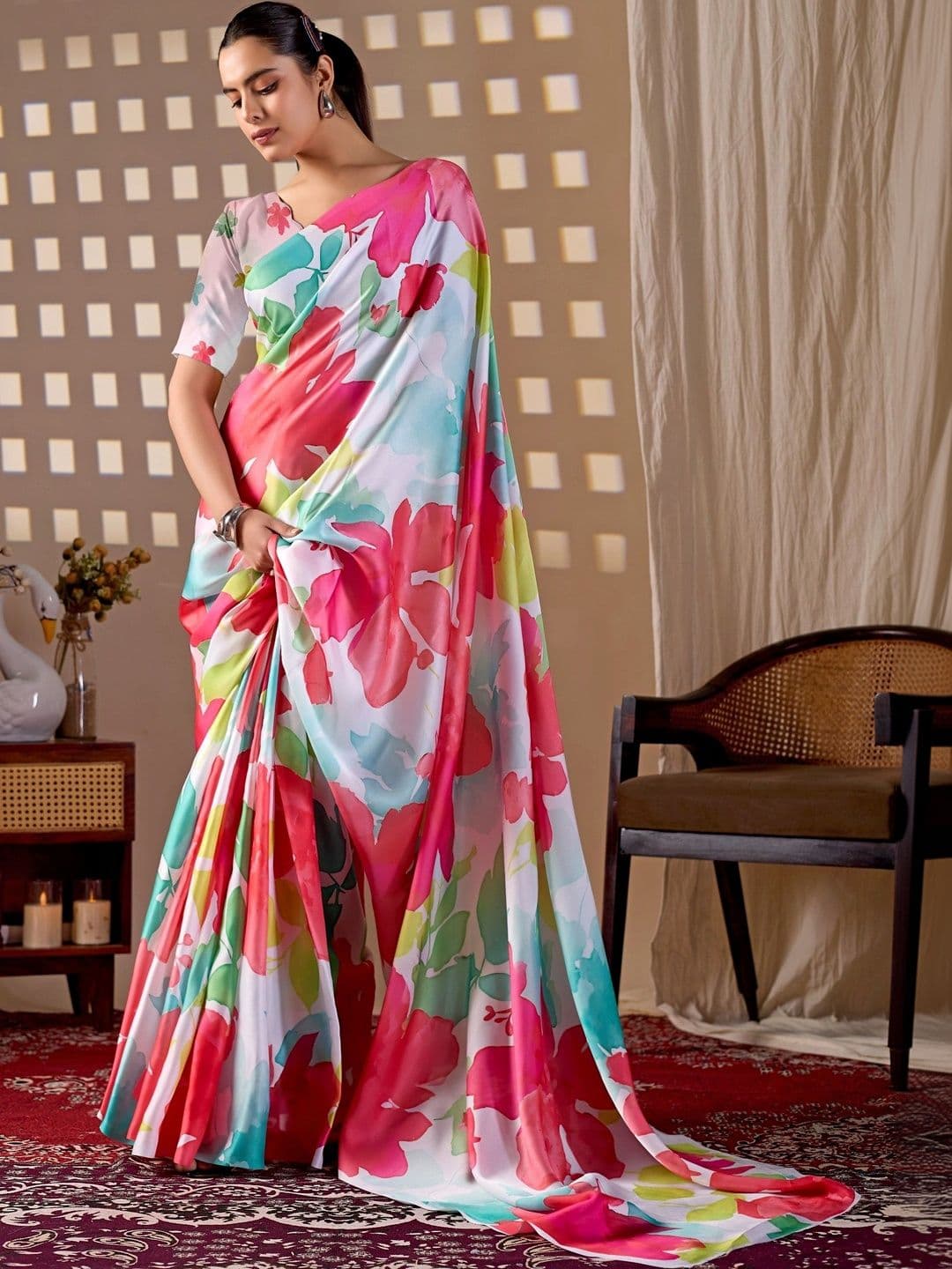 Moda Rapido Floral Satin Fusion Saree thumbnail 6