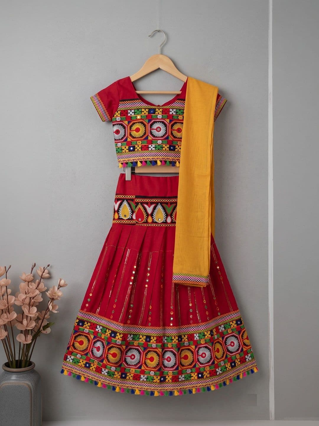 ahhaaaa Girls Embroidered Mirror Work Ready to Wear Lehenga & Blouse With Dupatta thumbnail 5