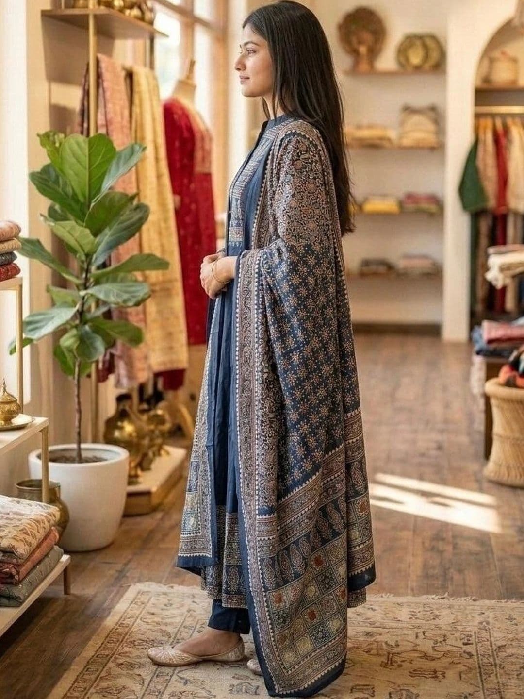 VASTRAPEDIA Women Ethnic Motifs Printed Regular Pure Cotton Kurta with Trousers & With Dupatta thumbnail 4