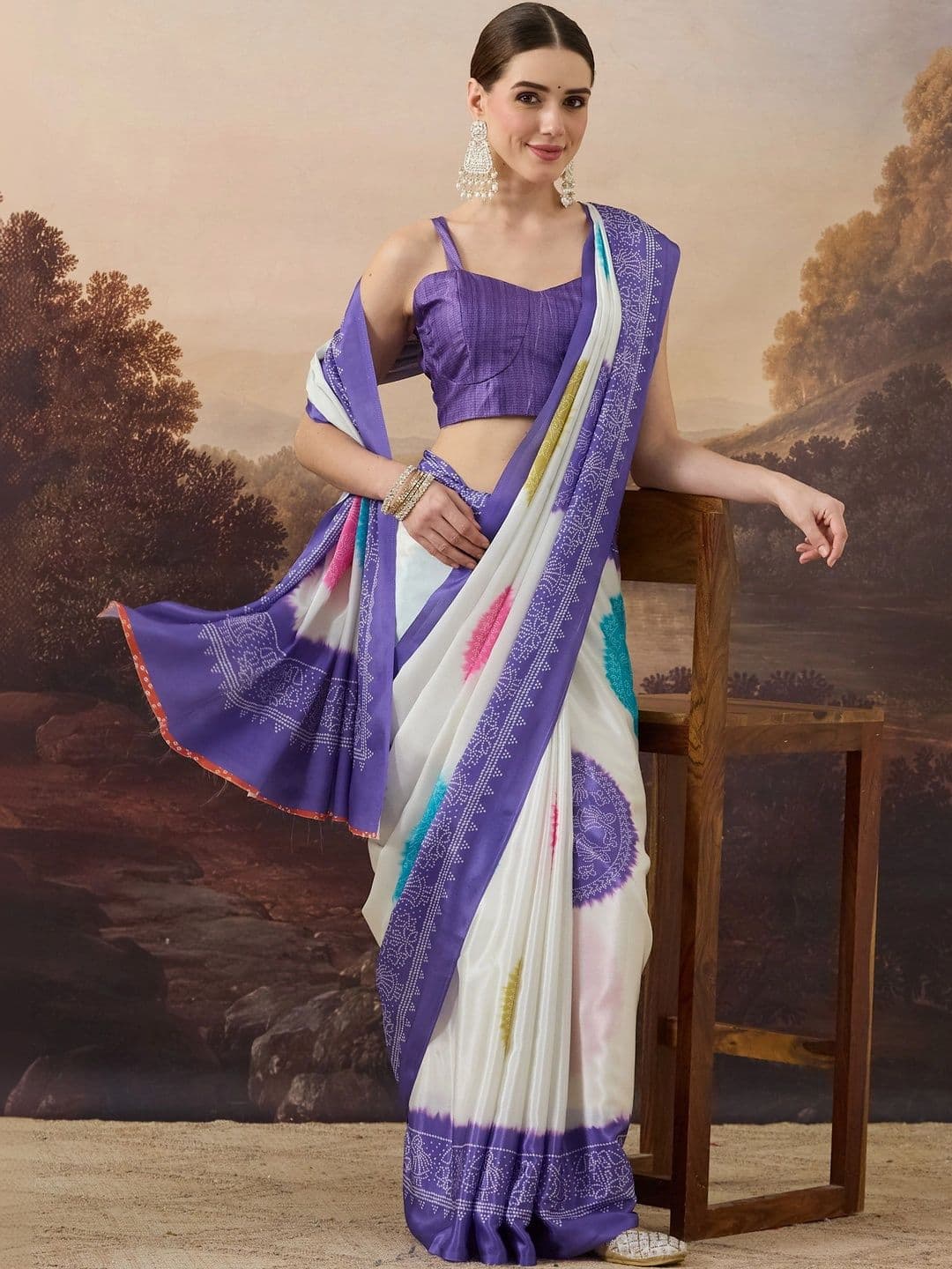 RACHNA Tie and Dye Satin Designer Ikat Saree - view 1