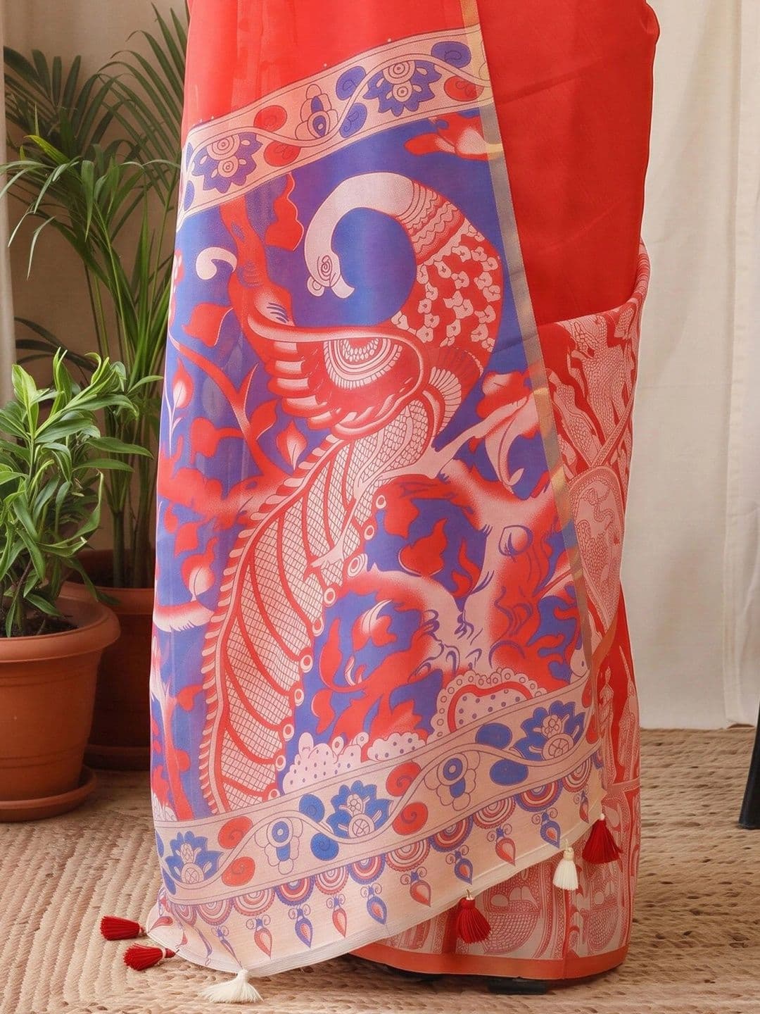 Sangria Kalamkari Designer Block Print Saree thumbnail 2