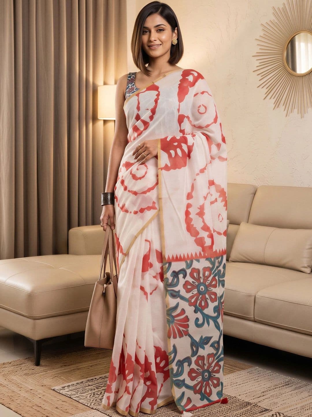 Sangria Tie and Dye Designer Block Print Saree - view 1