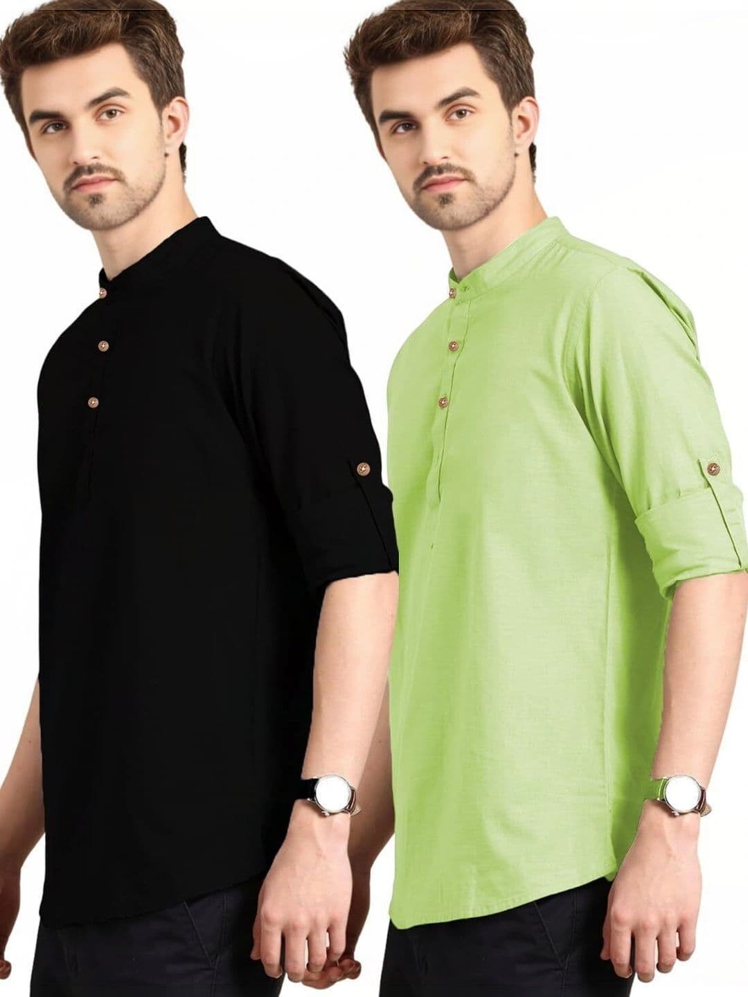 Amrit Trending Men Pack of 2 Cotton Mandarin Collar Kurta thumbnail 3
