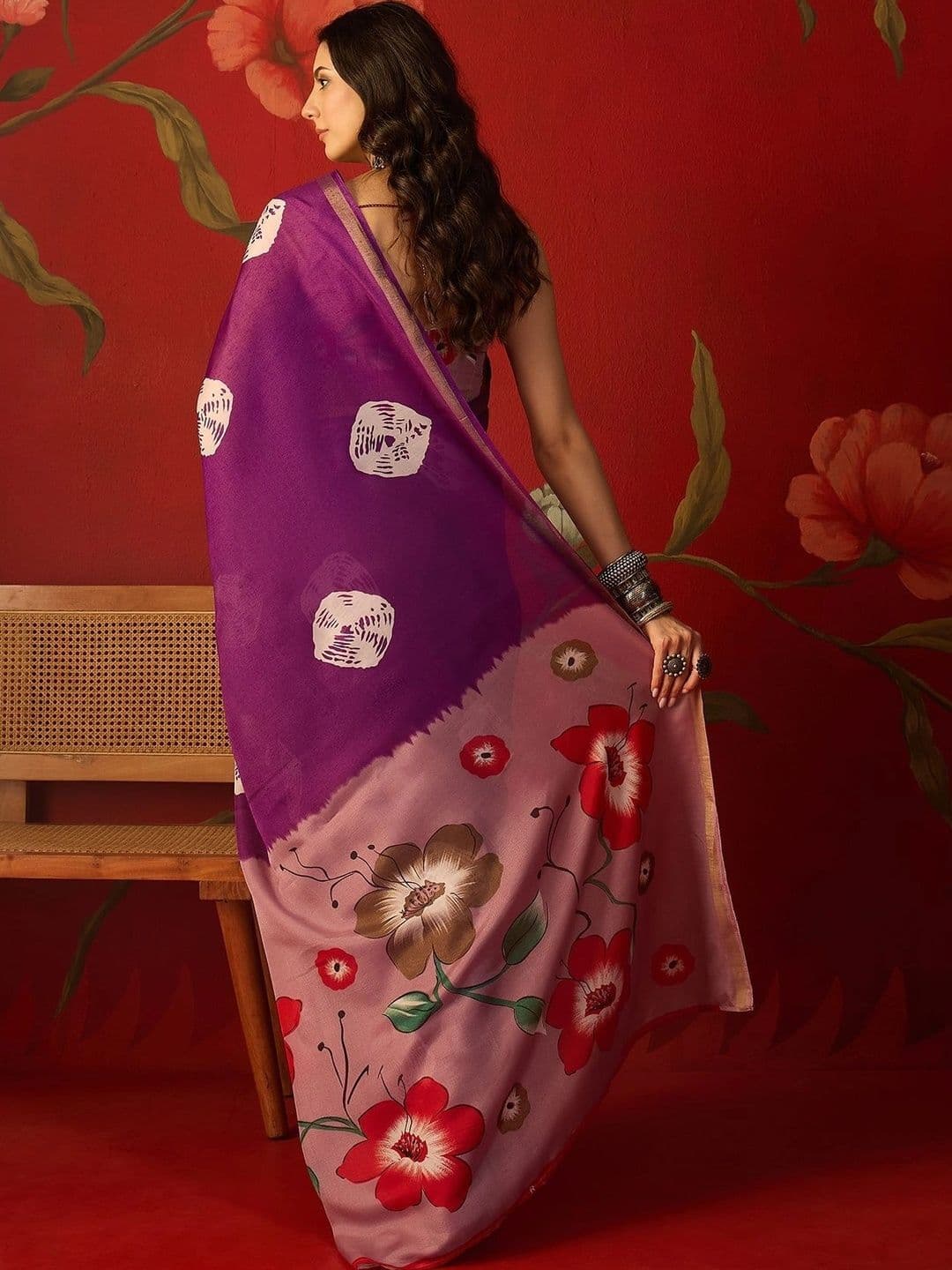 Sangria Zari Silk Cotton Fusion Bandhani Saree thumbnail 2