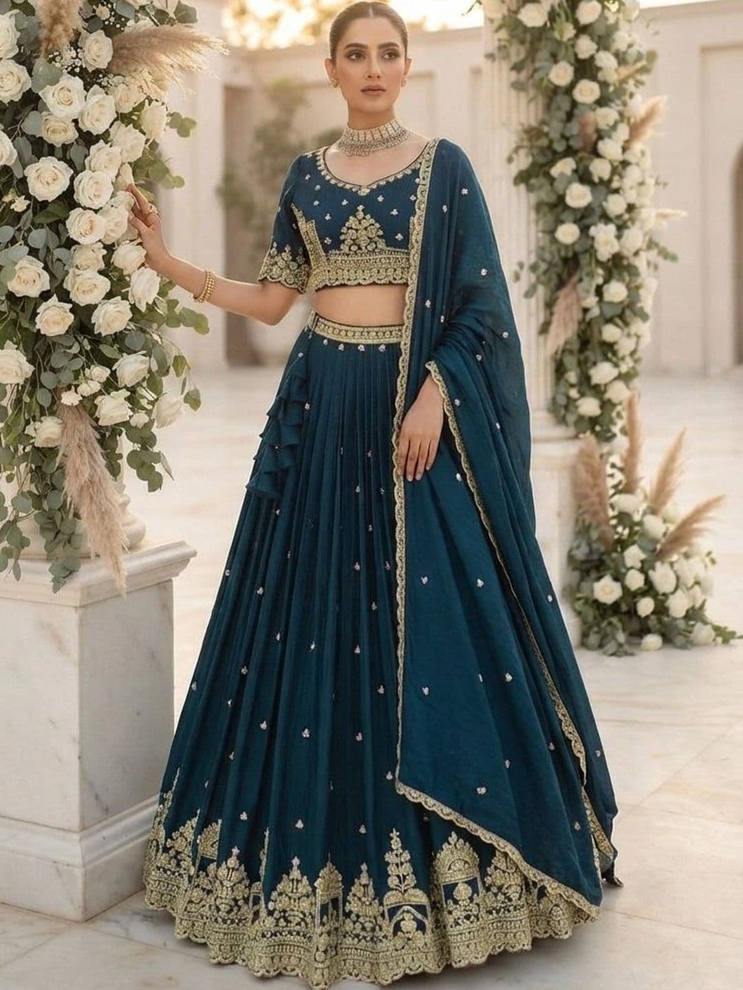 all about you Embroidered Semi-Stitched Lehenga & Blouse With Dupatta - view 1