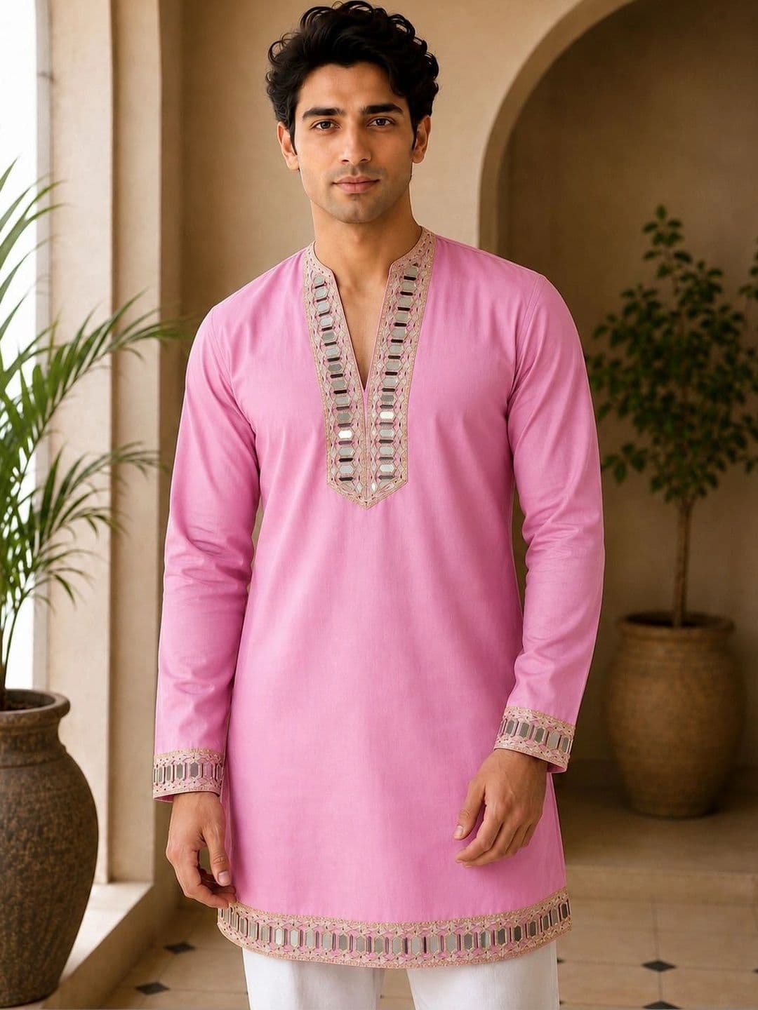 House of Pataudi Men Embellished Mirror Work Kurta - view 1