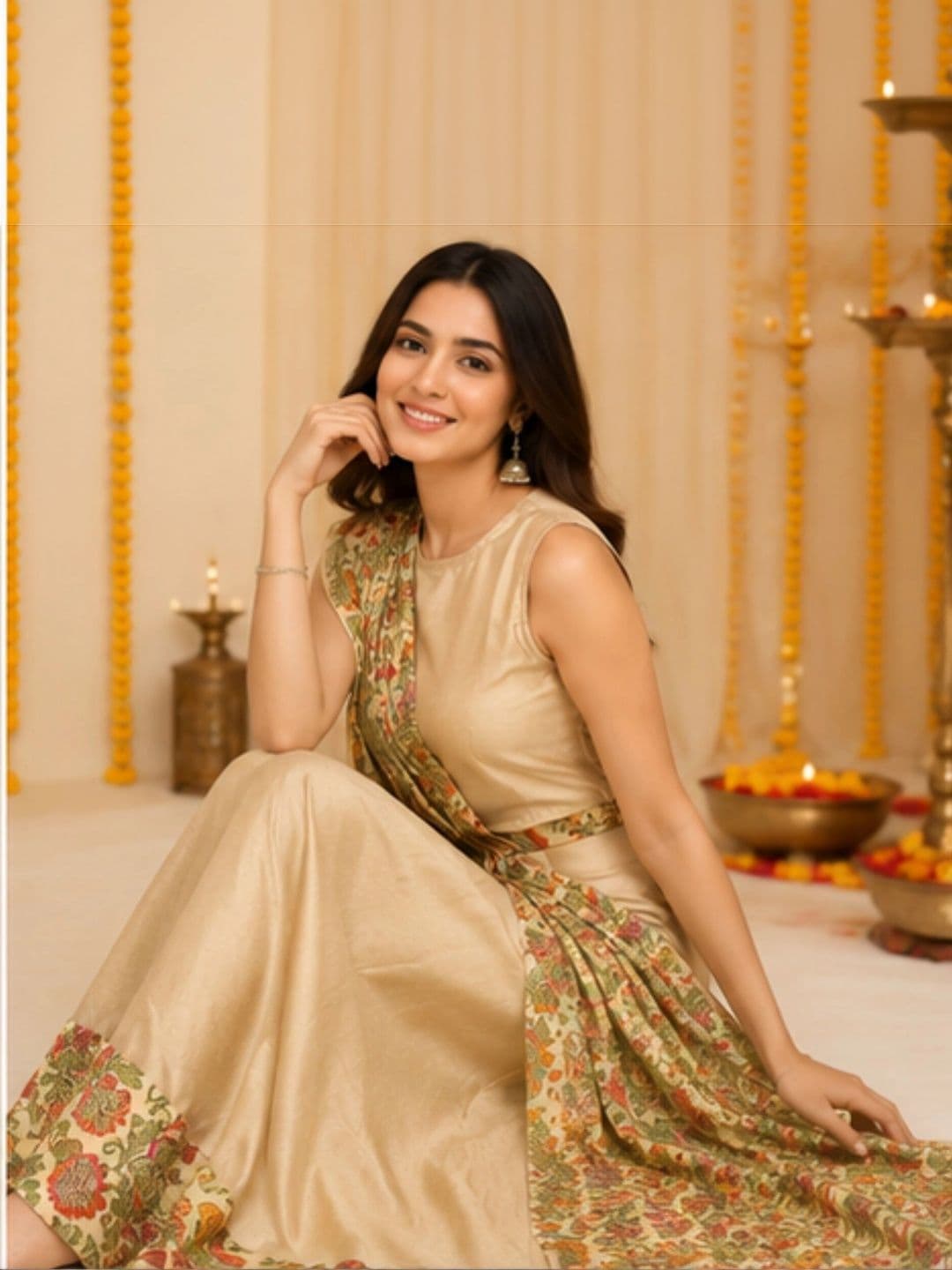 DELIS Kalamkari Ready to Wear Lehenga & Blouse With Dupatta thumbnail 2