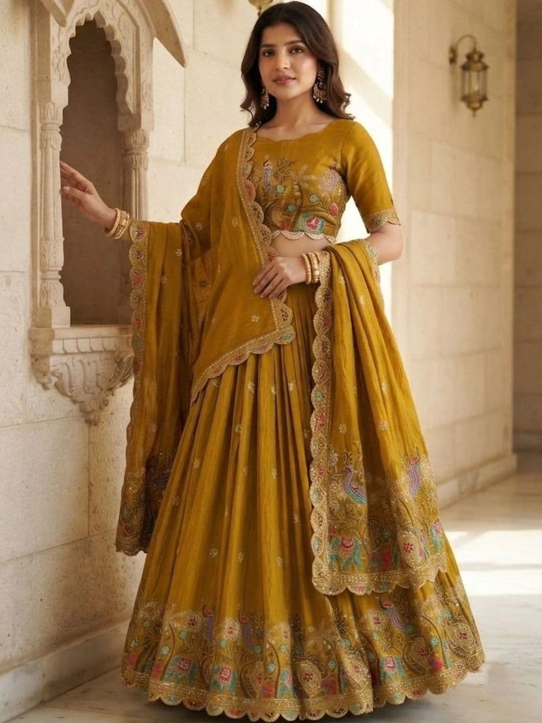 all about you Embroidered Thread Work Semi-Stitched Lehenga & Blouse With Dupatta thumbnail 3