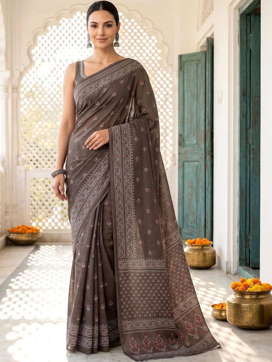 VS MALL Floral Pure Cotton Ikat Saree - view 1