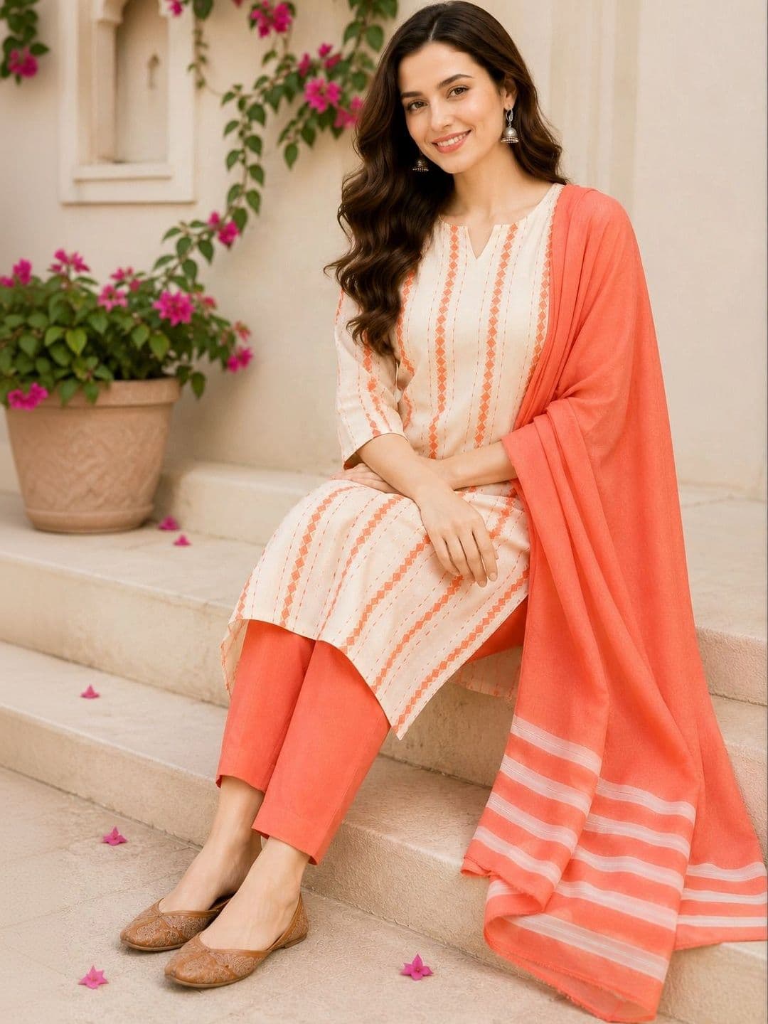 HIVA TRENDZ Women Printed Regular Pure Cotton Kurta with Trousers & With Dupatta thumbnail 6