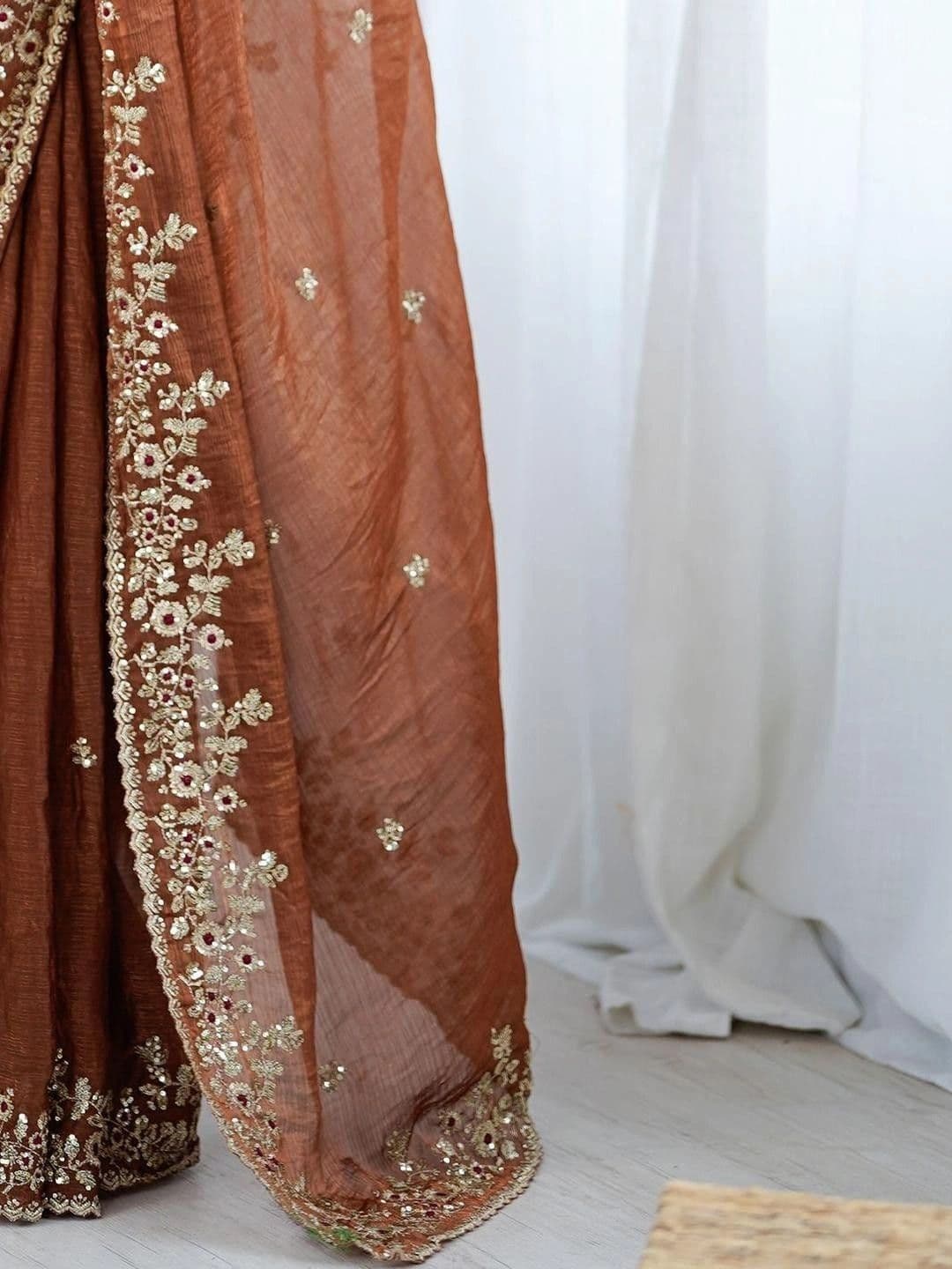 Jogmaya Fashion Embellished Embroidered Silk Blend Designer Saree thumbnail 6