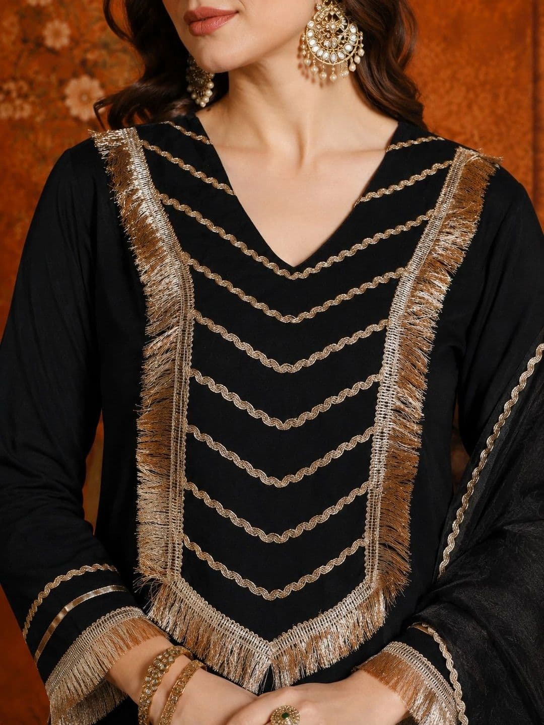 Sangria Women Regular Gotta Patti Pure Cotton Kurta with Palazzos & With Dupatta thumbnail 5