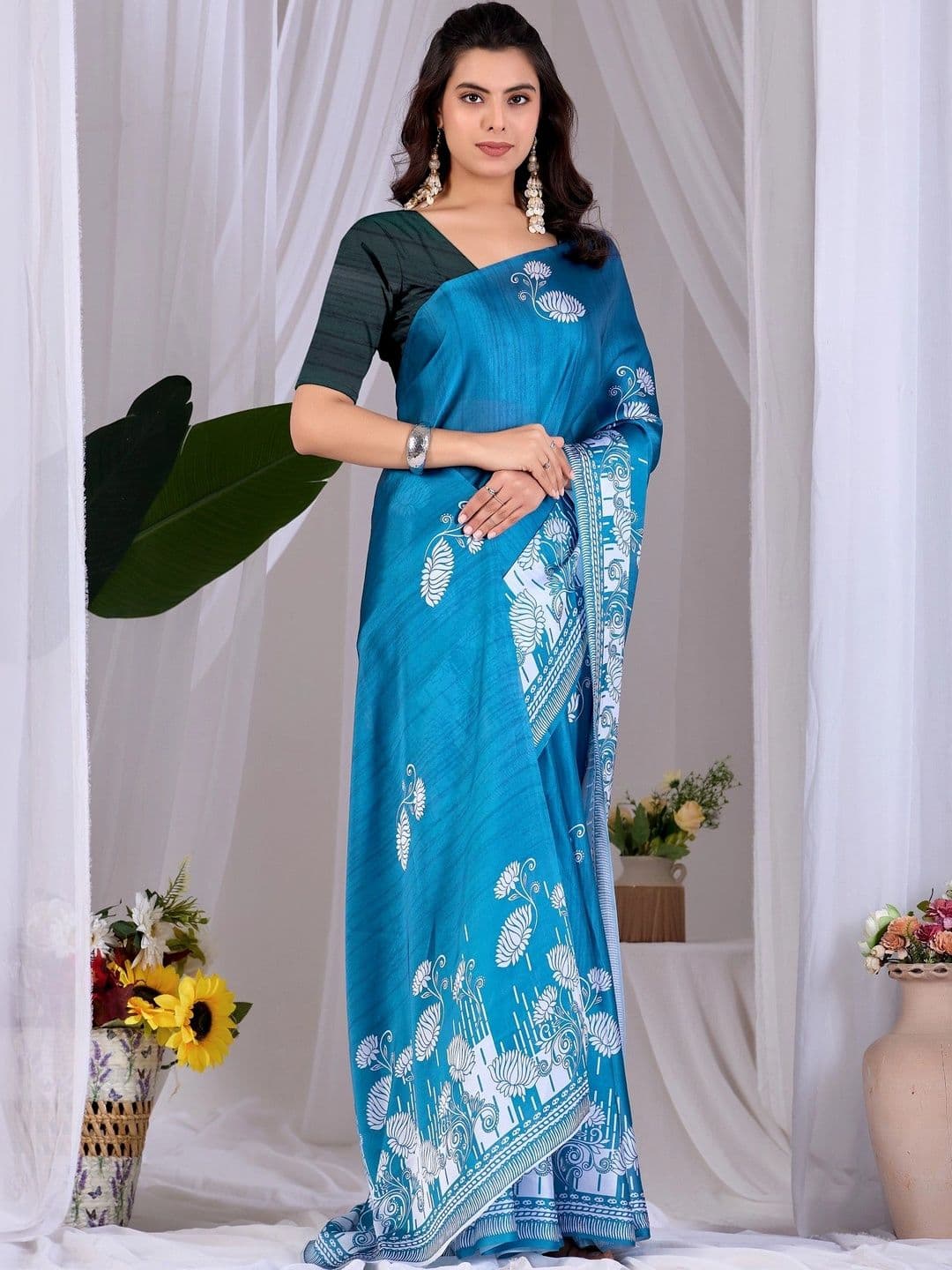 Moda Rapido Floral Satin Designer Saree thumbnail 4
