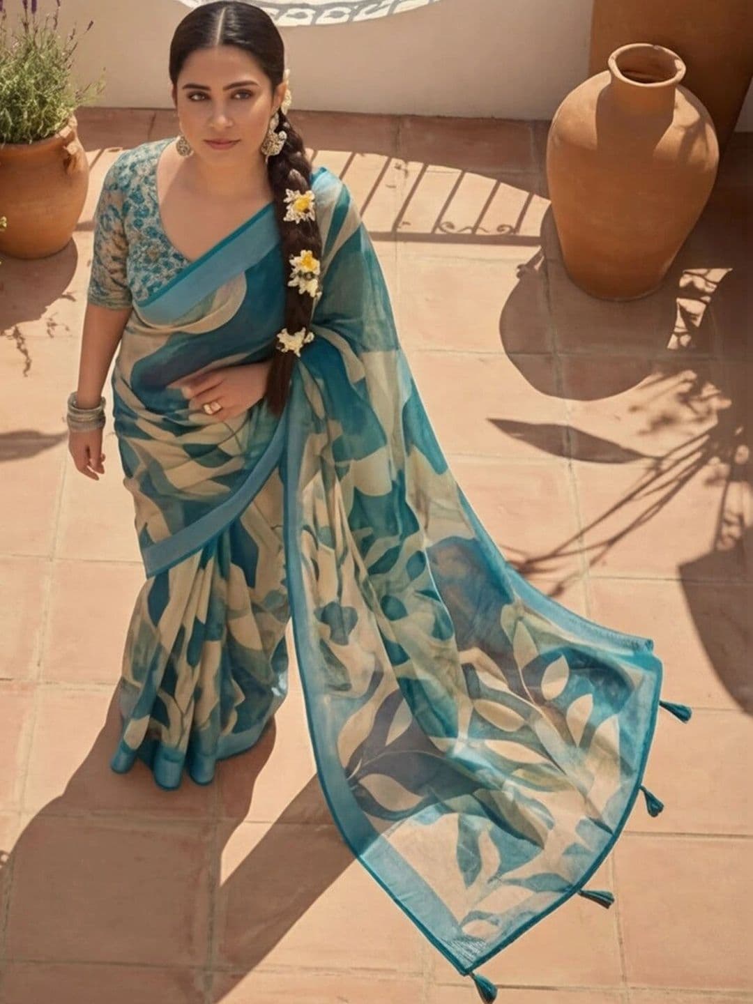 Anouk Rustic Zari Pure Linen Designer Khadi Saree thumbnail 5