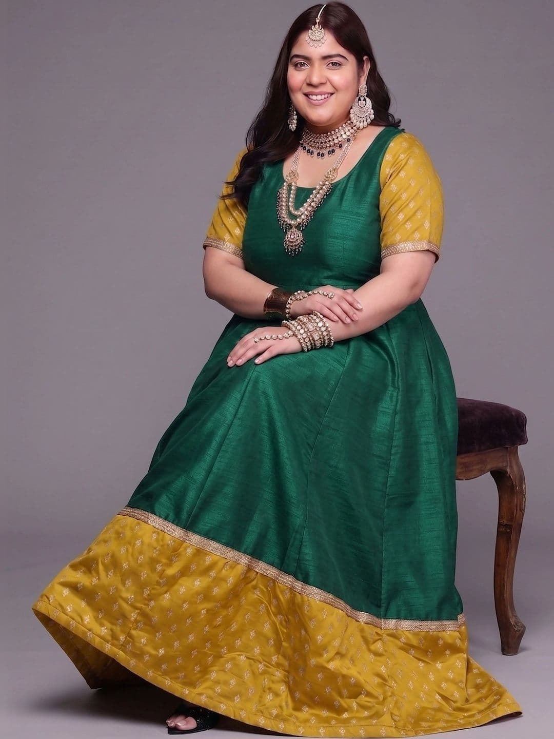 A PLUS BY AHALYAA Printed Round Neck Fit & Flared Ethnic Dresses - view 1