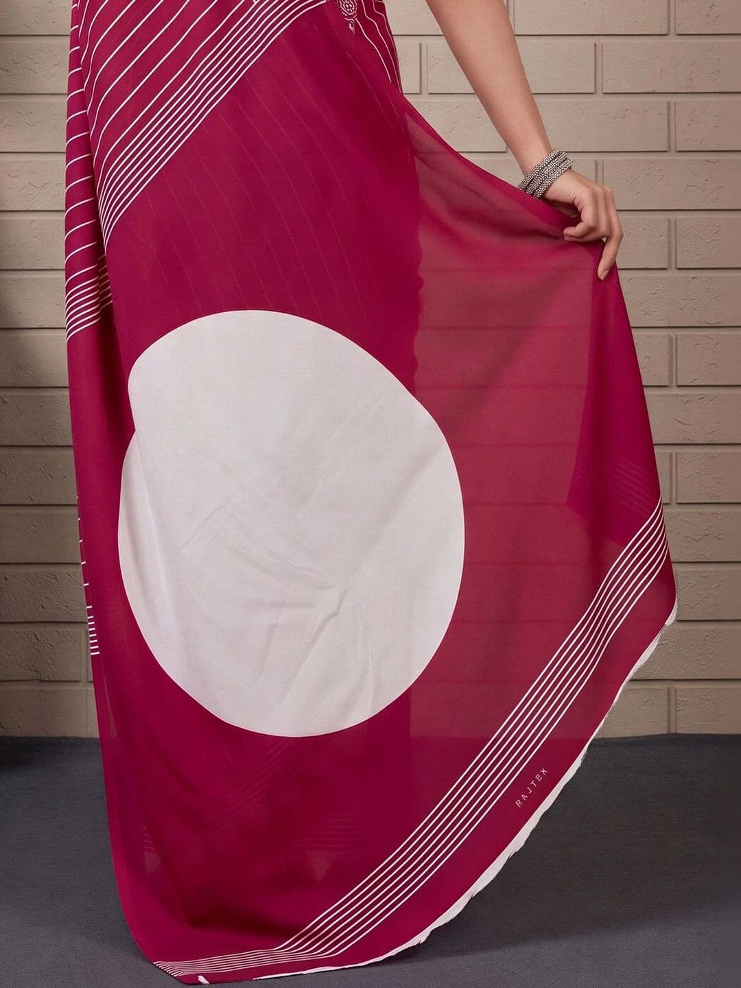 Anouk Striped Satin Designer Leheriya Saree thumbnail 7
