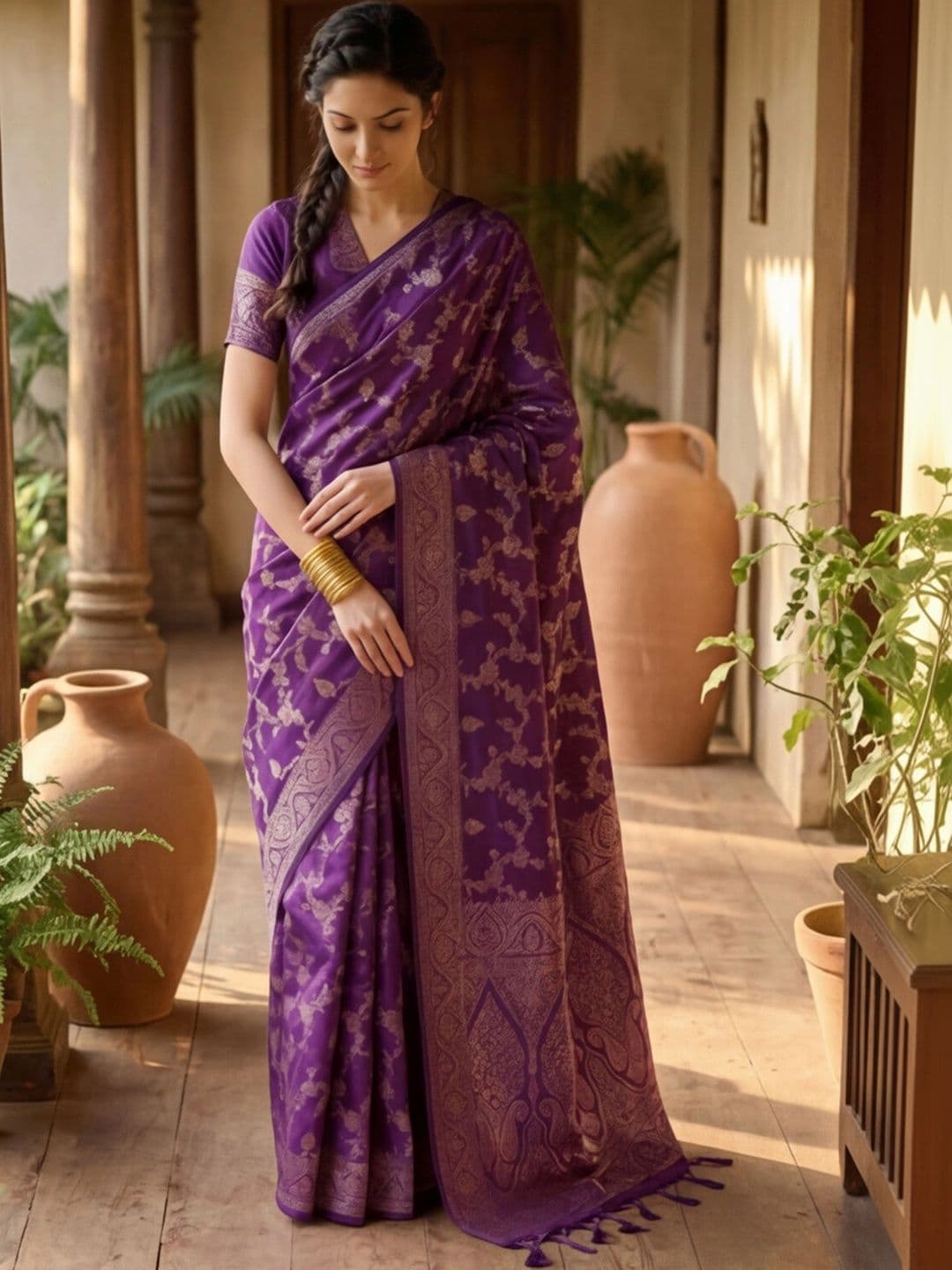 Anouk Rustic Woven Design Zari Silk Blend Designer Kanjeevaram Saree thumbnail 4