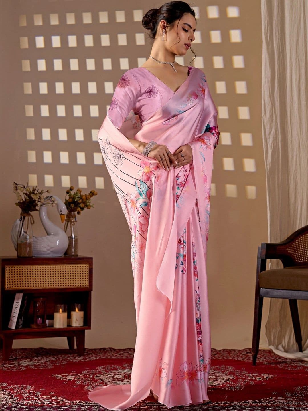 Moda Rapido Floral Satin Designer Saree thumbnail 7