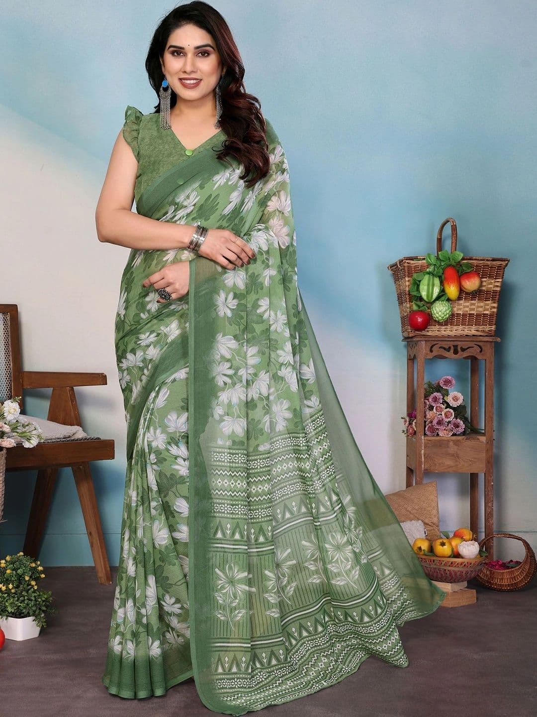 Yashika Floral Poly Georgette Saree - view 1