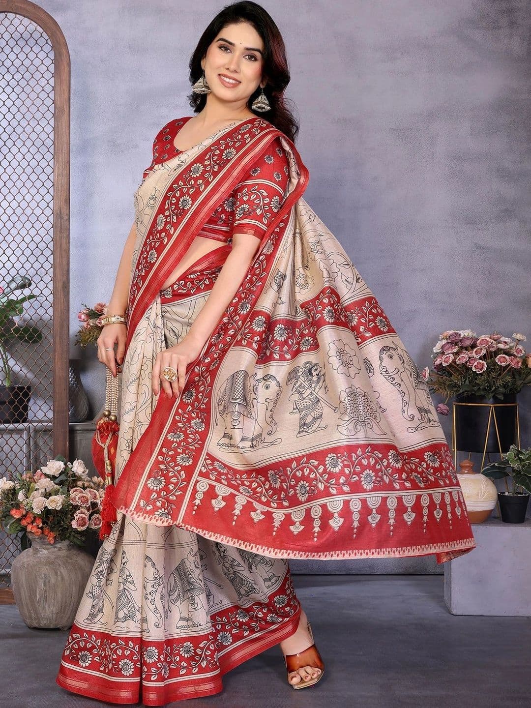 KALINI Kalamkari Linen Blend Saree thumbnail 5