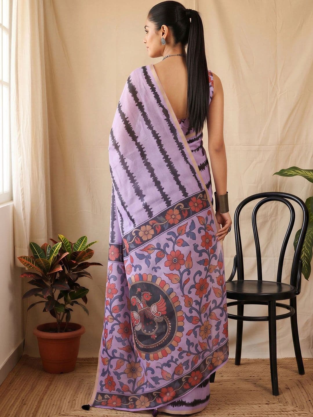 Sangria Kalamkari Designer Block Print Saree thumbnail 3