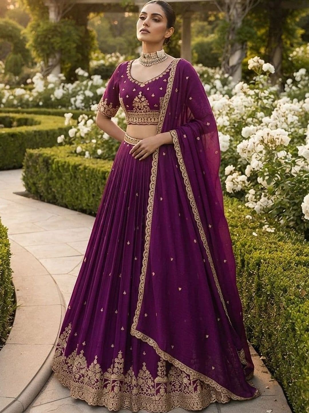 all about you Embroidered Semi-Stitched Lehenga & Blouse With Dupatta thumbnail 2