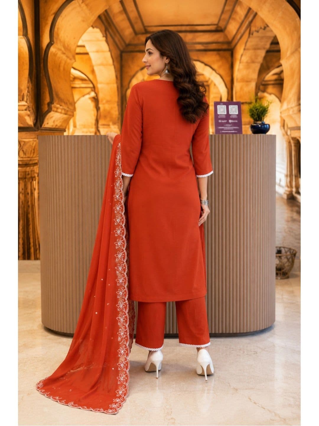 J MOGAL Women Ethnic Motifs Embroidered Regular Thread Work Kurta with Trousers & With Dupatta thumbnail 4