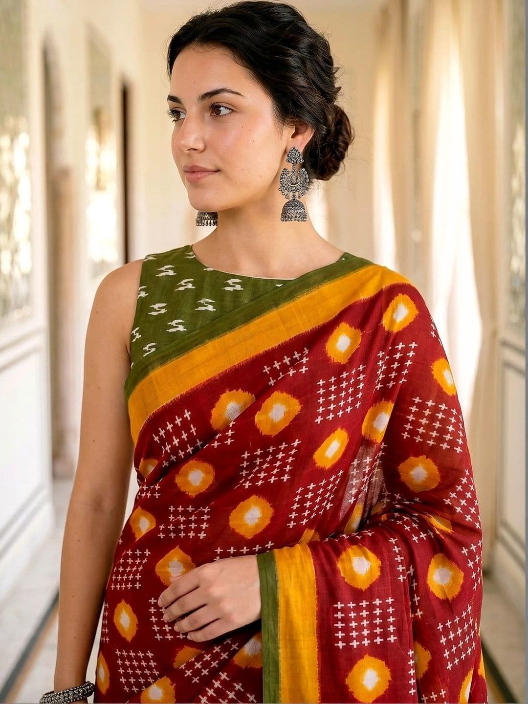 VS MALL Embellished Pure Cotton Ikat Saree thumbnail 4
