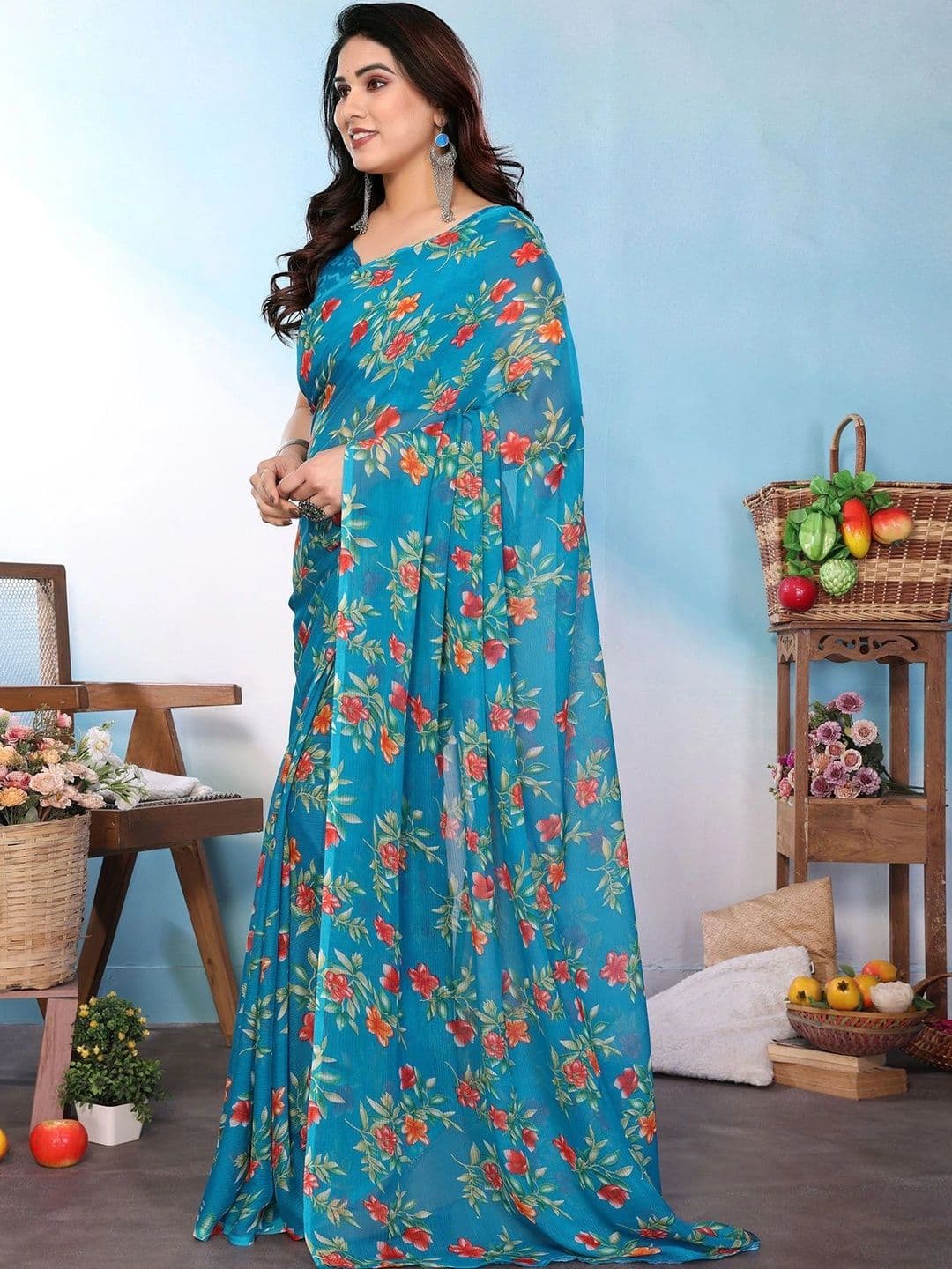 SZN Floral Pure Georgette Saree thumbnail 2