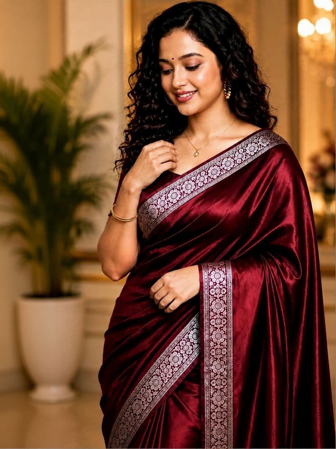 STYLISH SAREES Zari Satin Banarasi Saree thumbnail 3