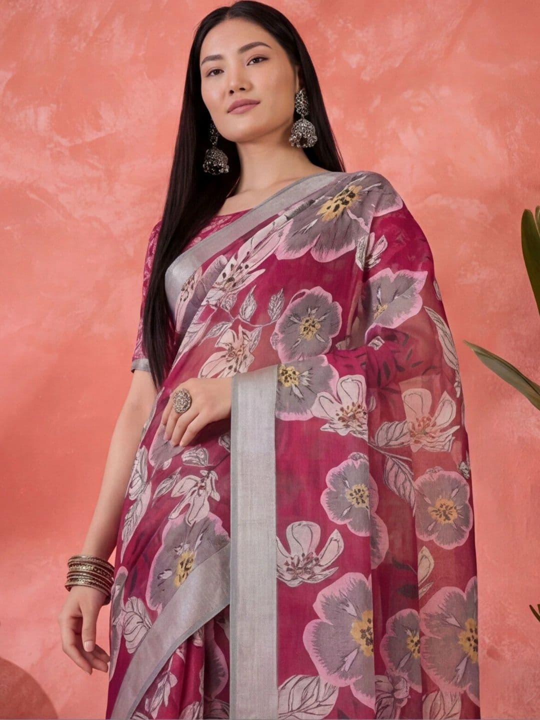Anouk Rustic Floral Zari Pure Linen Designer Khadi Saree thumbnail 6