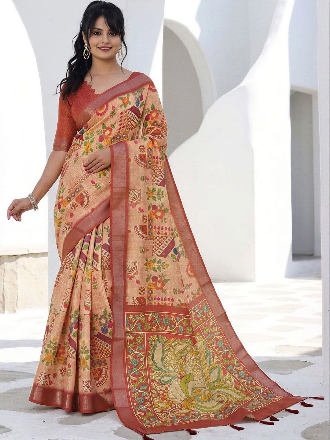 Anouk Floral Silk Cotton Designer Saree - view 1