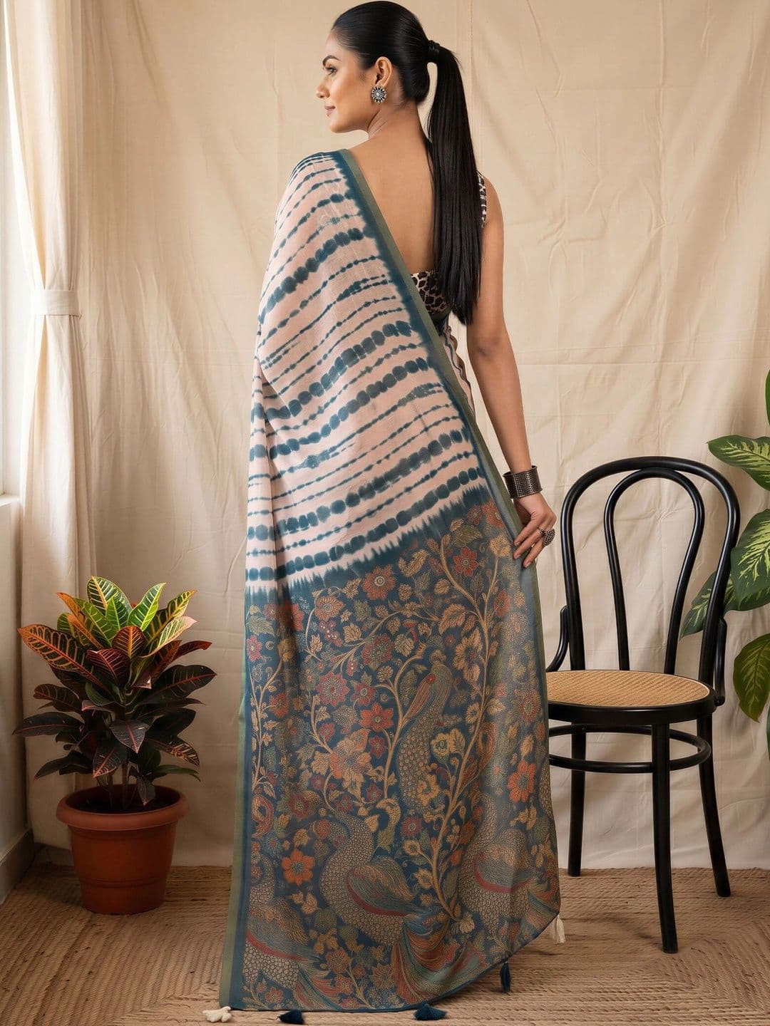 Sangria Tie and Dye Designer Block Print Saree thumbnail 4