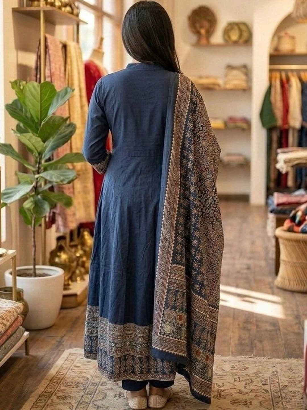 VASTRAPEDIA Women Ethnic Motifs Printed Regular Pure Cotton Kurta with Trousers & With Dupatta thumbnail 3