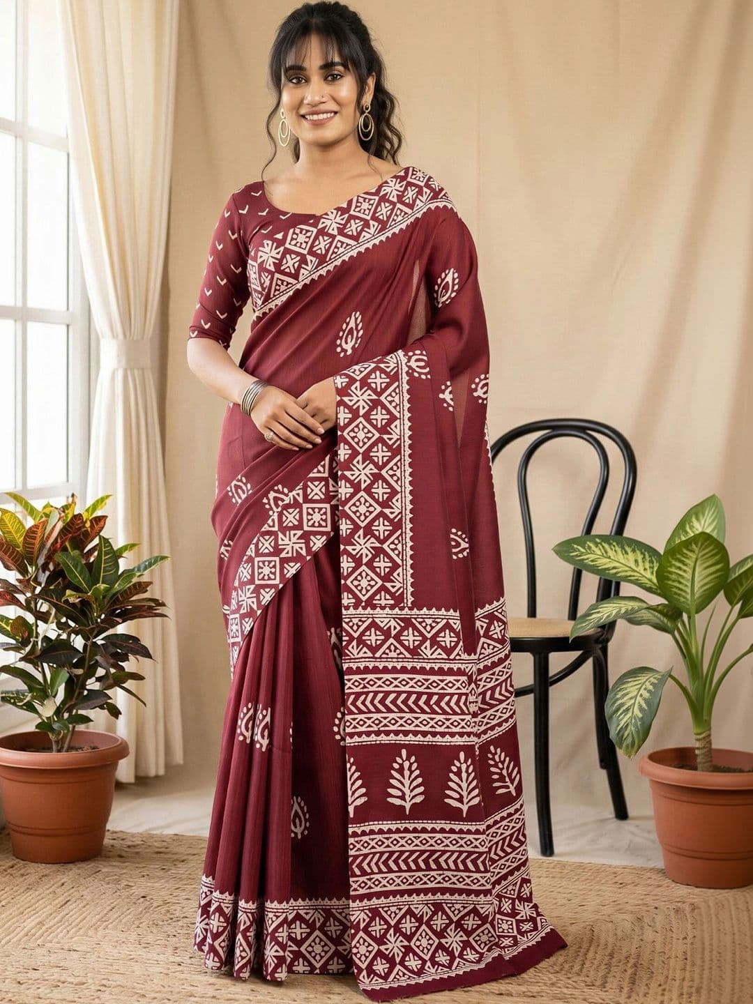 Anouk Batik Designer Block Print Saree thumbnail 6