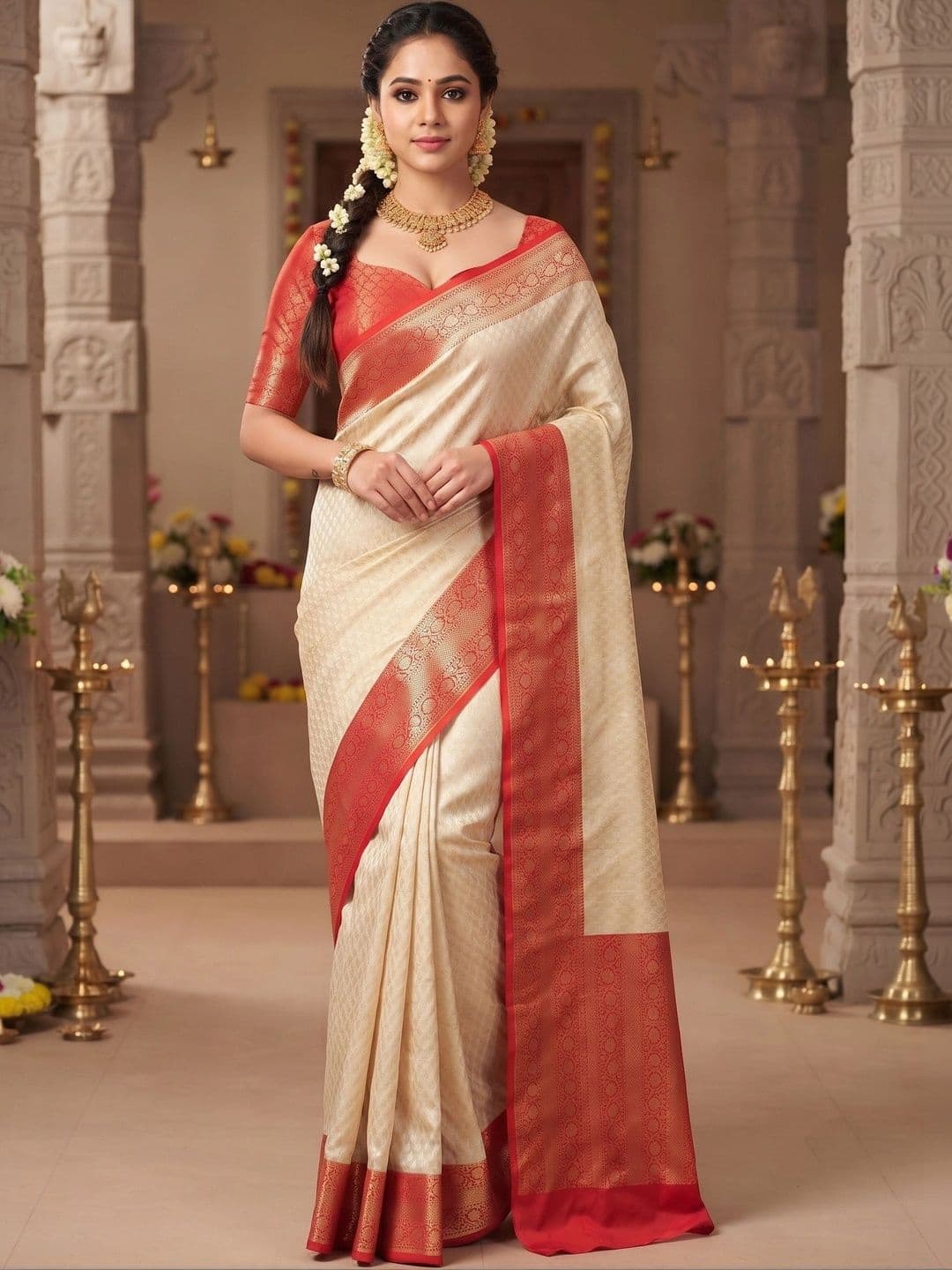 VILLE FASHION Woven Design Zari Art Silk Kanjeevaram Saree - view 1
