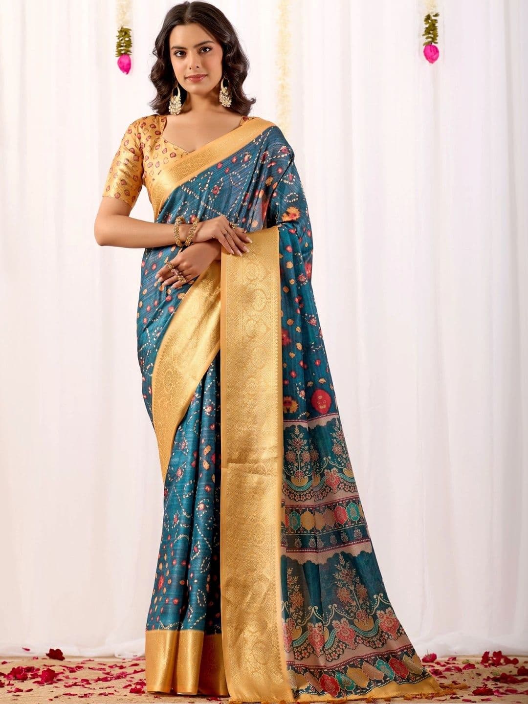 Moda Rapido Bandhani Zari Silk Blend Designer Saree - view 1