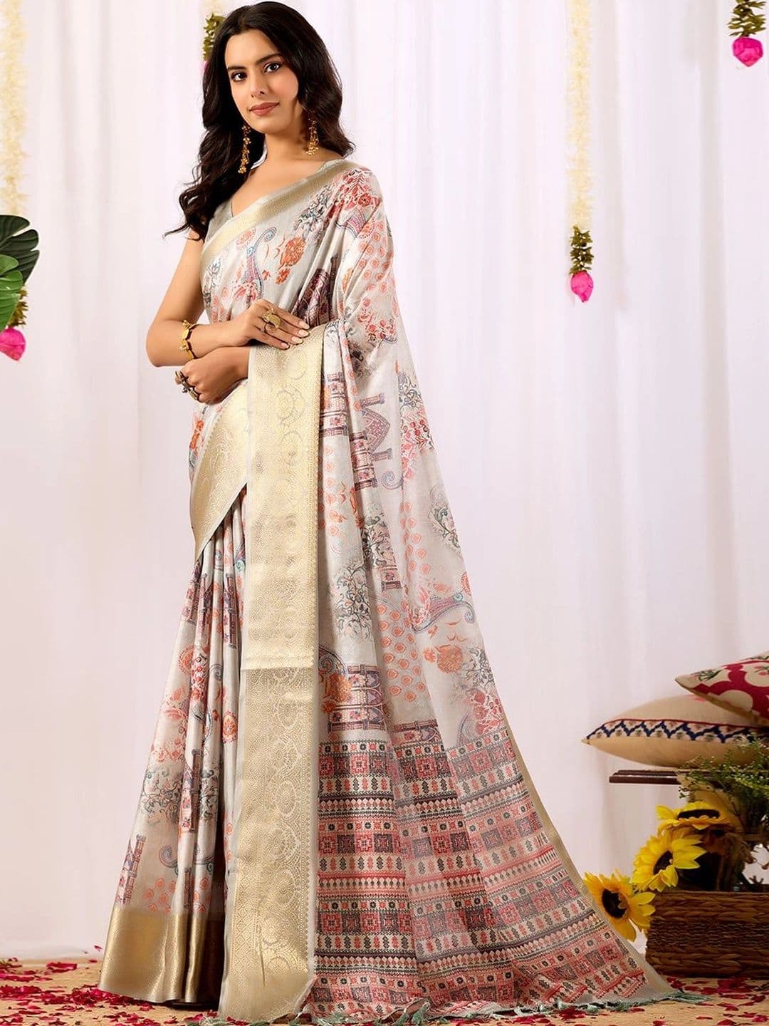 Moda Rapido Paisley Zari Silk Blend Designer Saree thumbnail 5