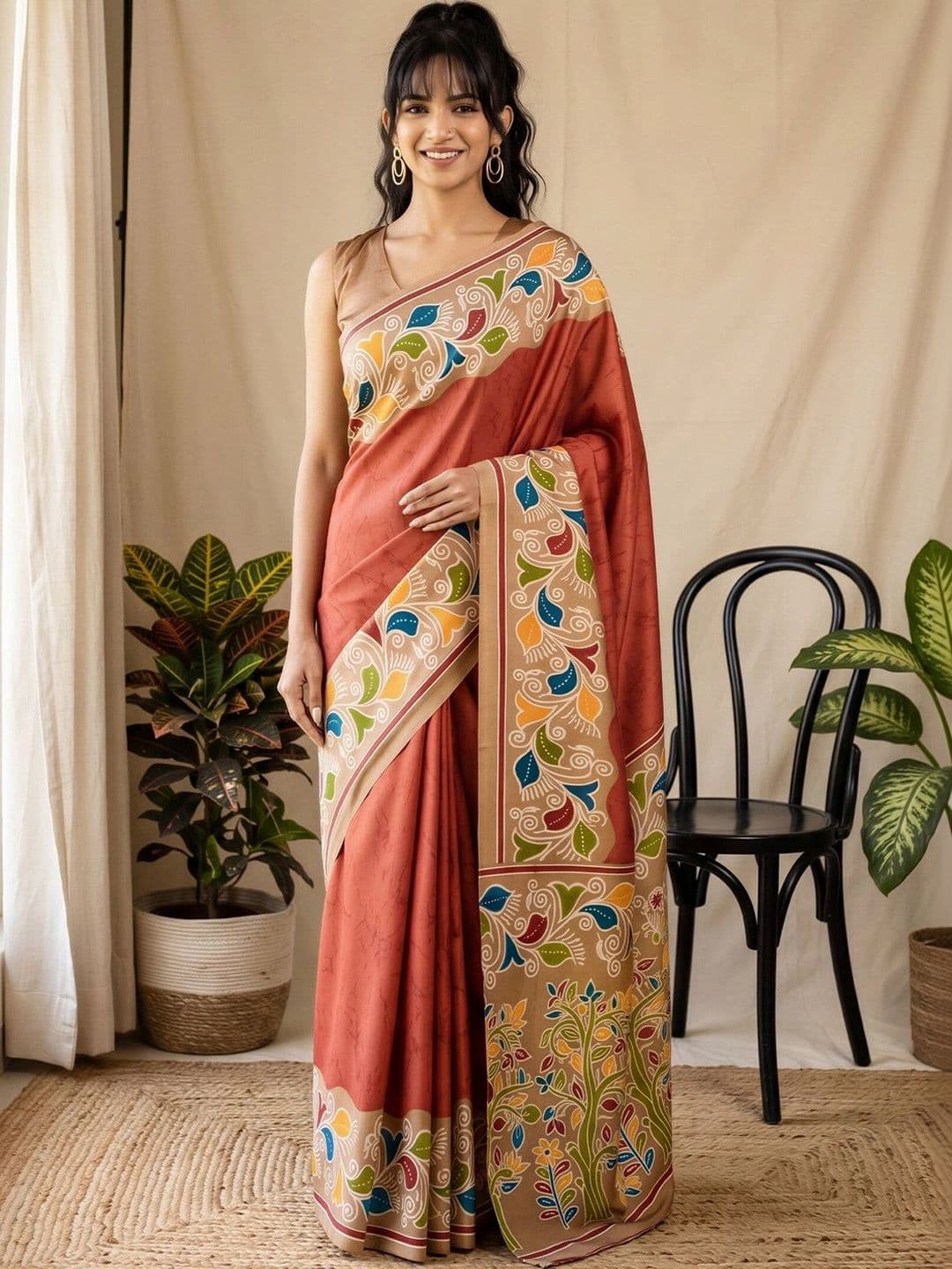 Anouk Floral Designer Block Print Saree - view 1